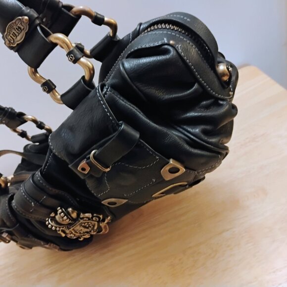 Juicy Couture BLACK LEATHER satchel Logo legacy Bag purse  ICONIC - Picture 11 of 13